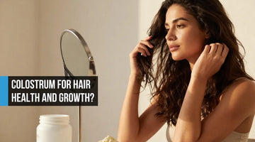 Woman with thick healthy hair admiring results of daily bovine colostrum routine for hair growth support
