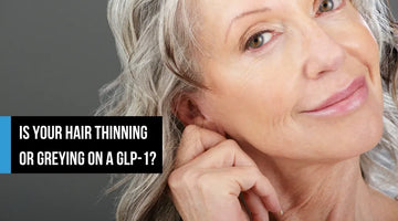 A smiling older woman with wavy grey hair touching the side of her face, against a soft grey background, with overlay text reading 