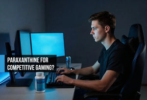 Competitive gamer at a high-performance setup representing how paraxanthine improves reaction time, executive function, and sustained cognitive focus for esports without the jitters or crashes of traditional energy drinks.