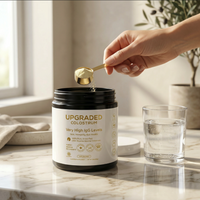 Upgraded Formulas® upgraded colostrum supplement with capsules, displayed on a lifestyle background with health and wellness theme.